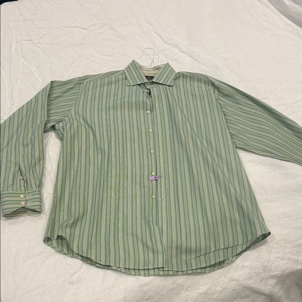 Tailorbyrd Men's Green Striped Button Down Shirt